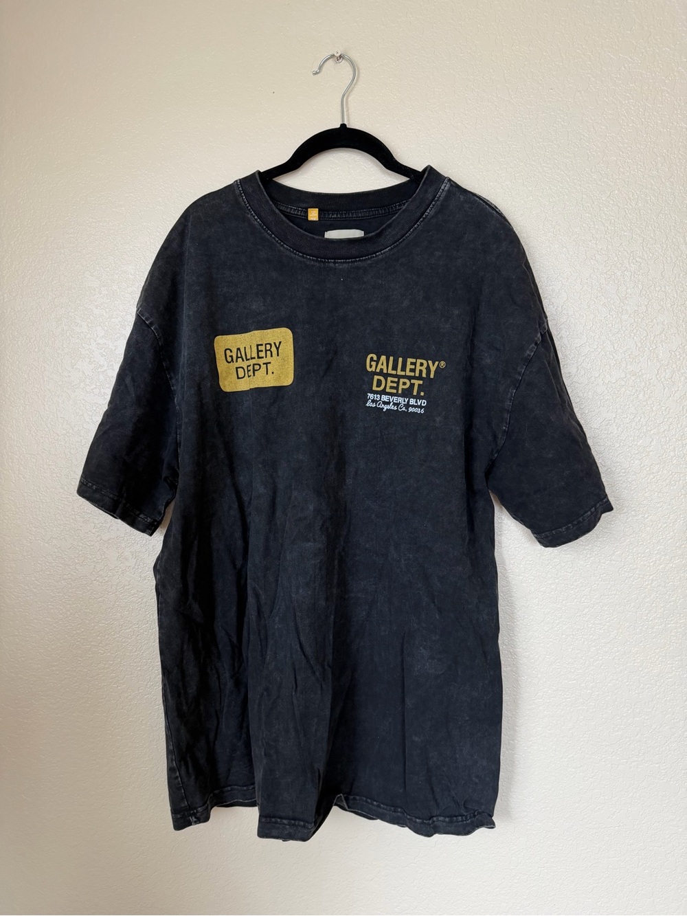 Gallery Dept Black Short Sleeve Tee with Yellow Logo